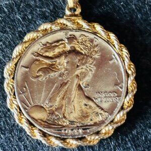 Gold plated 1941 Walking Liberty Half Dollar Pendant